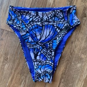 Toluca Swim Blue Butterfly High Waisted Bikini Bottom - XS